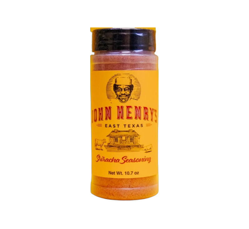John Henry’s Sriracha Seasoning bottle front label showing chili-garlic branding