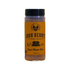 John Henry’s Sugar Maple Rub bottle front label showing “Sugar Maple” flavor and smoked wood imagery