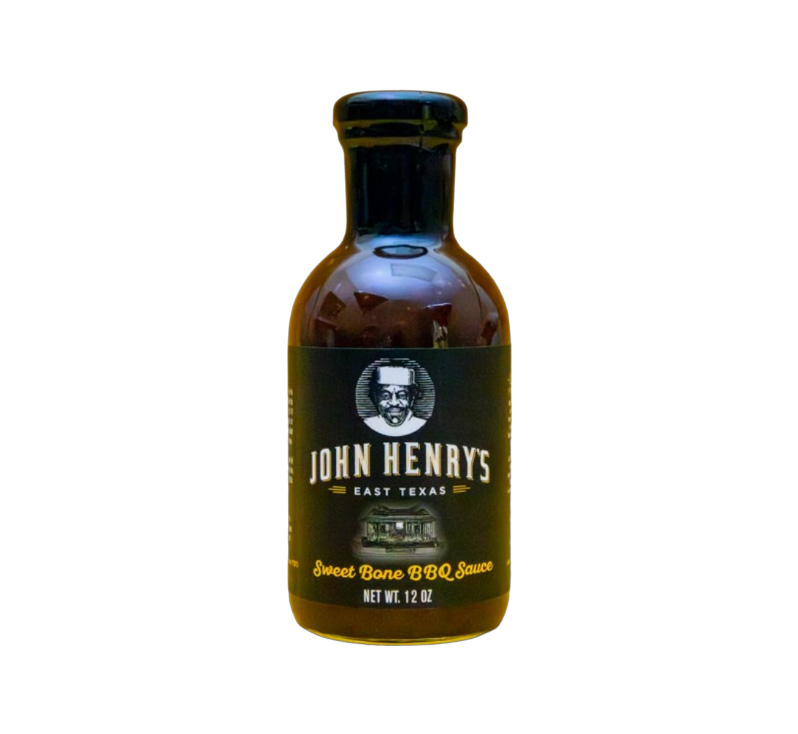 John Henry’s Sweet Bone BBQ Sauce 12 oz bottle front label – sticky sweet candy-glaze BBQ sauce