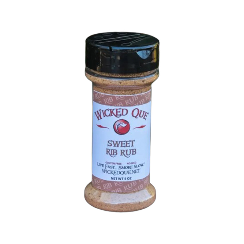 Wicked Que Sweet Rib Rub 5 oz shaker front label