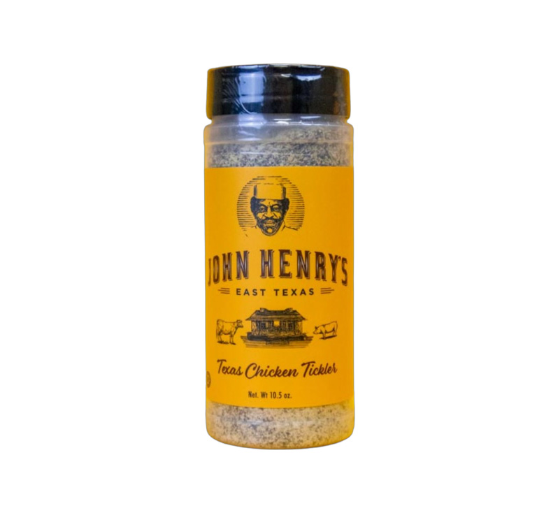 John Henry’s Texas Chicken Tickler Rub bottle front label – herb and garlic pepper seasoning for chicken