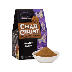 Char Crust Amazin’ Cajun seasoning box with bold Louisiana spice blend.