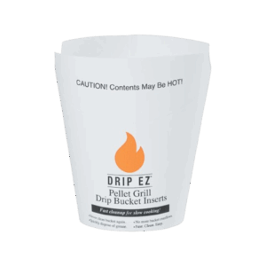 EZ Clean Drip Bucket Liner front view, white paper insert with flame logo