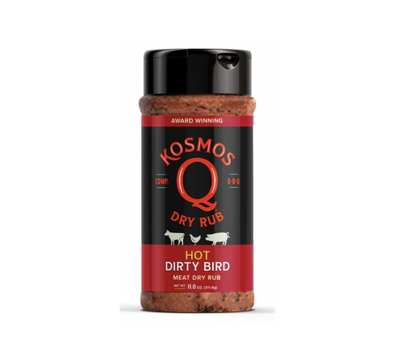 “Dirty Bird HOT Rub seasoning bottle with spicy red BBQ blend”