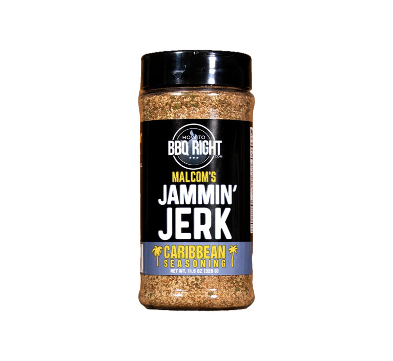 “Malcom’s Jammin’ Jerk Seasoning 11.5 oz bottle front label”