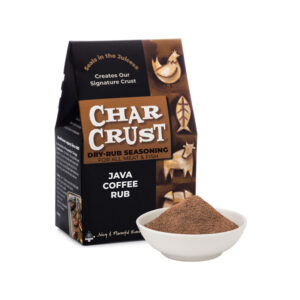 Char Crust Java Coffee Rub seasoning box with roasted coffee flavor.