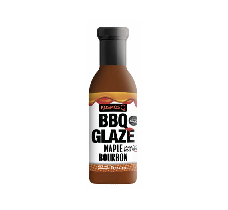 “Bottle of Maple Bourbon BBQ Glaze with glossy sweet-smoky finish”