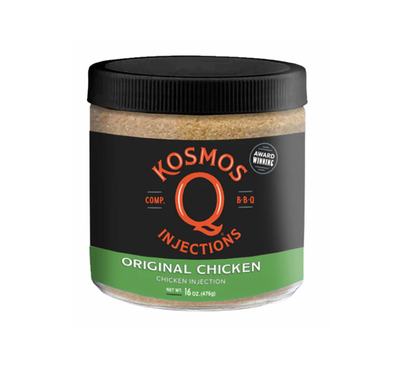 “Bag of Kosmos Q Original Chicken Injection for juicy, tender poultry”