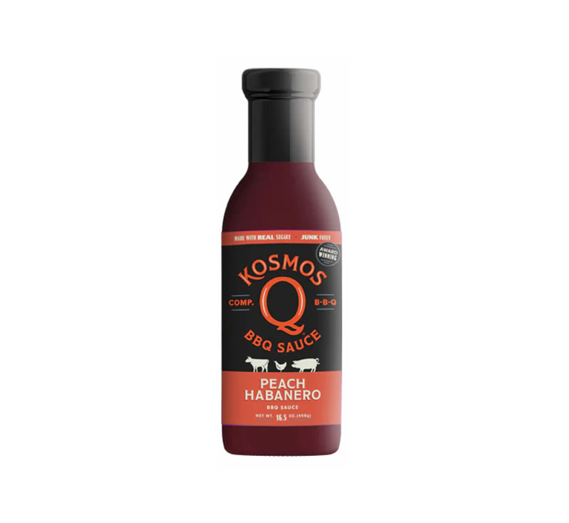 “Bottle of Peach Habanero BBQ Sauce with sweet and spicy flavor”