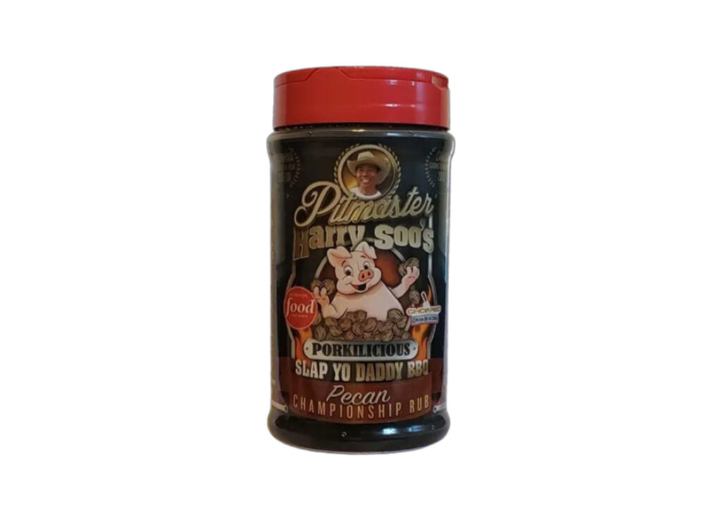 Slap Yo’ Daddy Porkilicious Pecan Rub 12 oz bottle front label