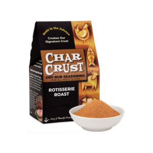 Char Crust Rotisserie Roast seasoning box for herb-roasted chicken and pork.