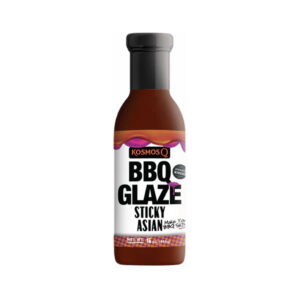 “Bottle of Sticky Asian BBQ Glaze with glossy umami finish”