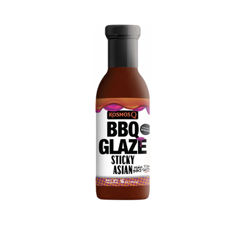 “Bottle of Sticky Asian BBQ Glaze with glossy umami finish”