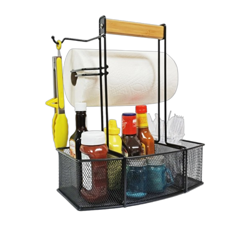 Bbq Caddy holding sauces and grilling tools
