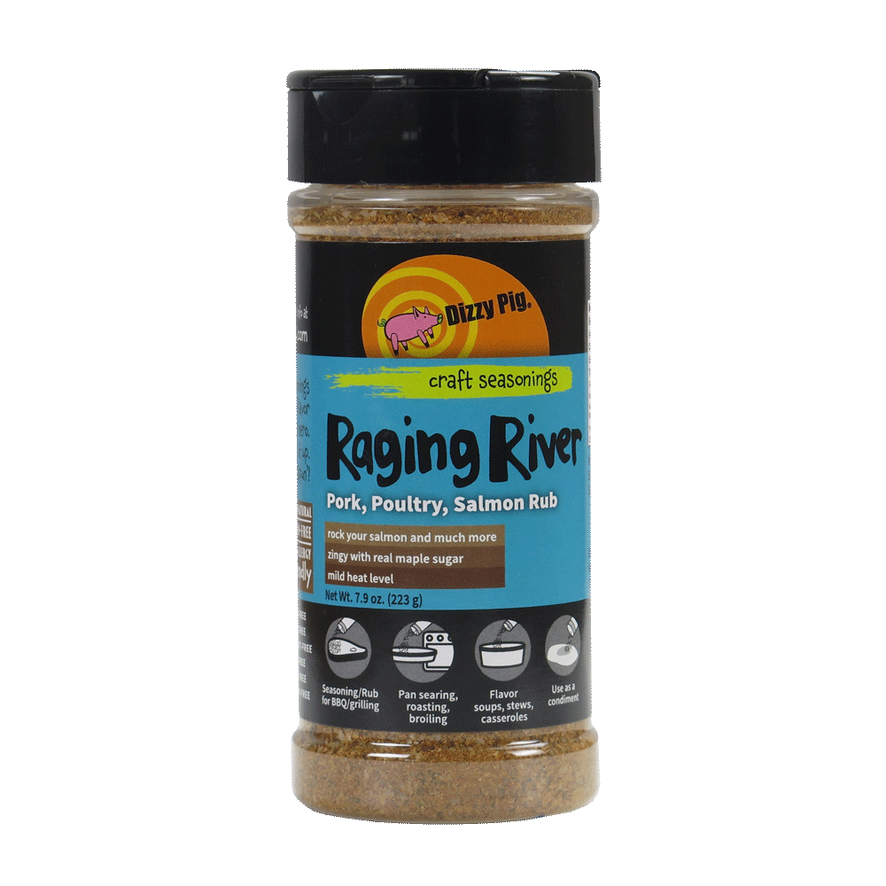 Dizzy Pig Salt-Free Raging River seasoning 8oz shaker with maple and herbs