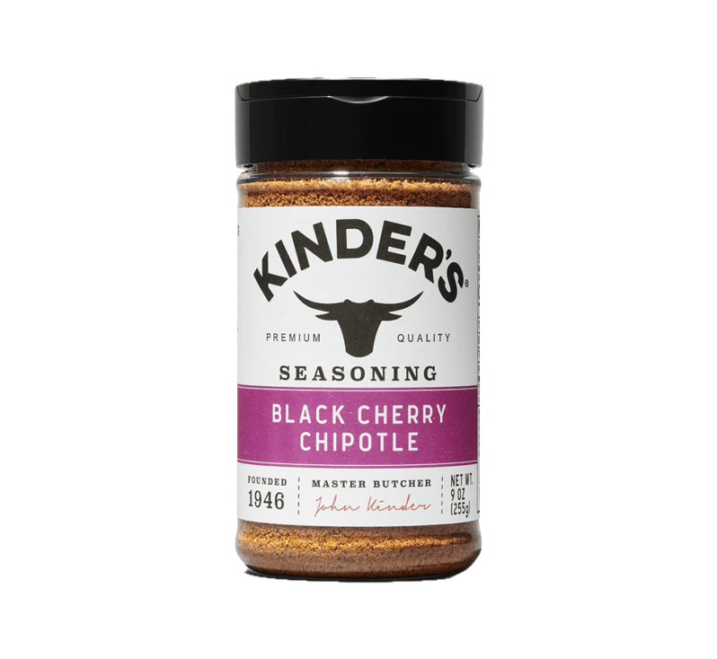 Kinder’s Black Cherry Chipotle Seasoning bottle displayed upright