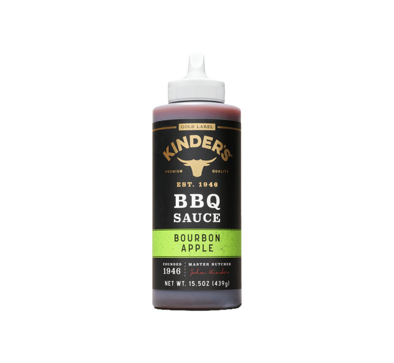 Kinder’s Bourbon Apple Gold Label BBQ Sauce bottle