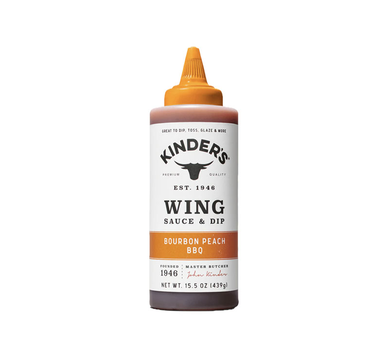 Kinder’s Bourbon Peach BBQ Wing Sauce & Dip bottle
