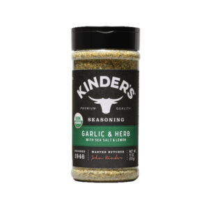 Kinder’s Organic Garlic & Herb Seasoning bottle on display
