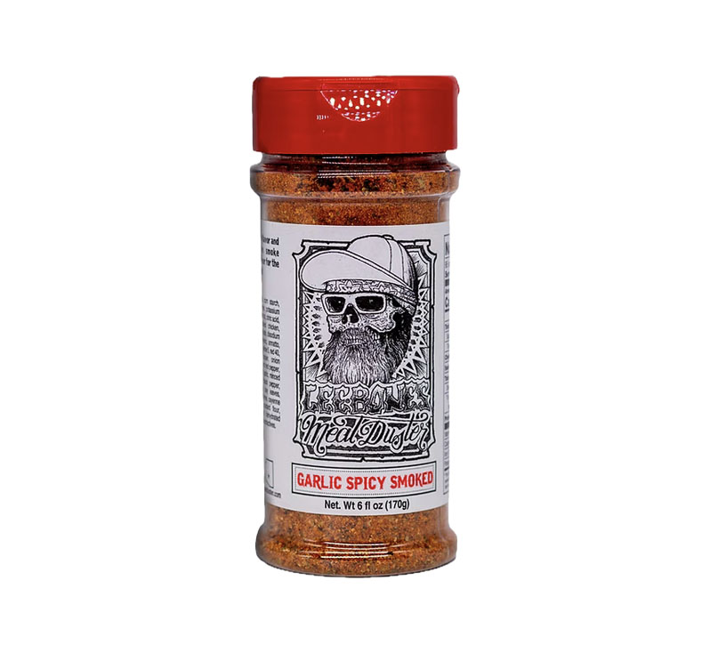 Bottle of Lee-Bones Garlic Spicy Smoked Meat Duster seasoning