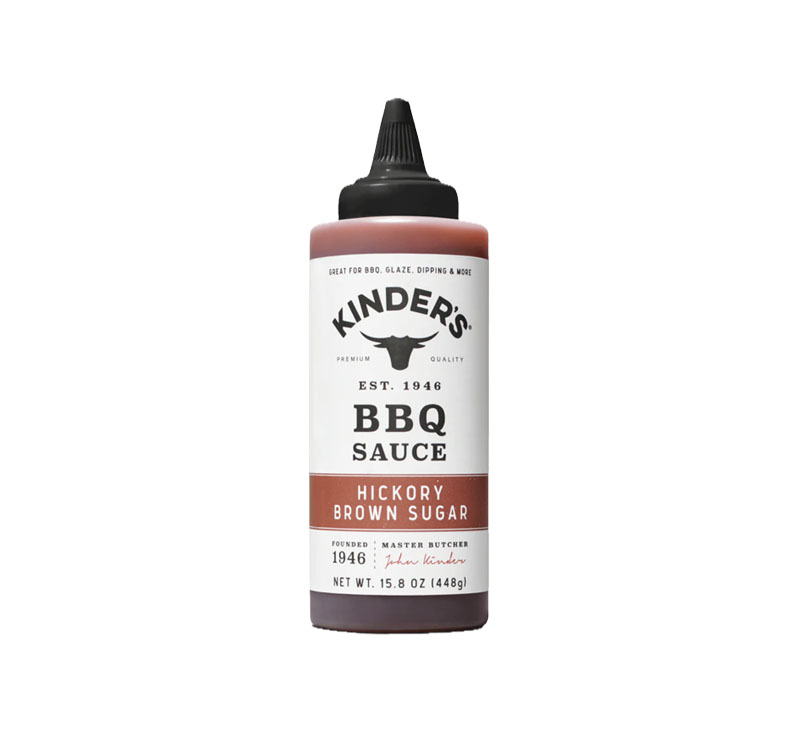 Kinder’s Hickory Brown Sugar BBQ Sauce bottle displayed upright