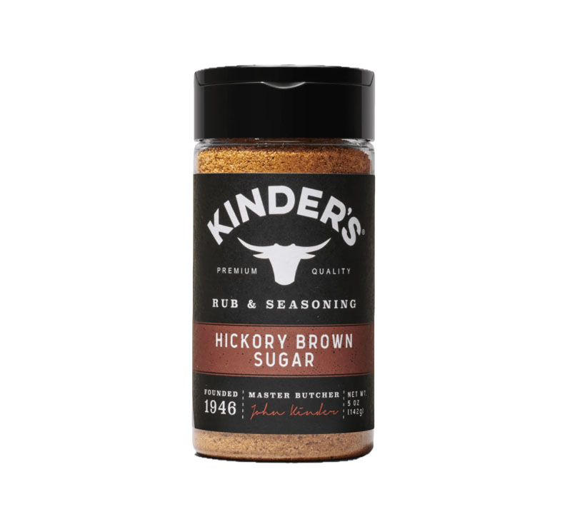 Kinder’s Hickory Brown Sugar Rub & Seasoning bottle on display