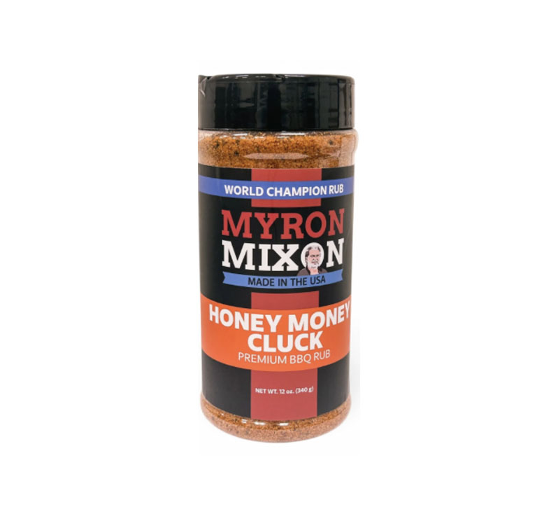 MSG Free Myron Mixon Honey Money Cluck Rub seasoning container
