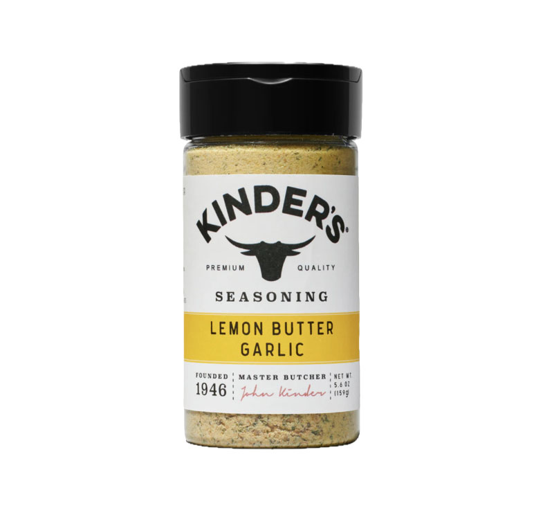 Kinder’s Lemon Butter Garlic Seasoning bottle displayed upright