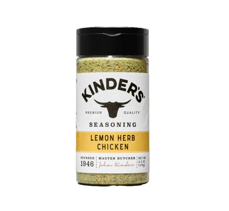 Kinder’s Lemon Herb Chicken Seasoning bottle on display