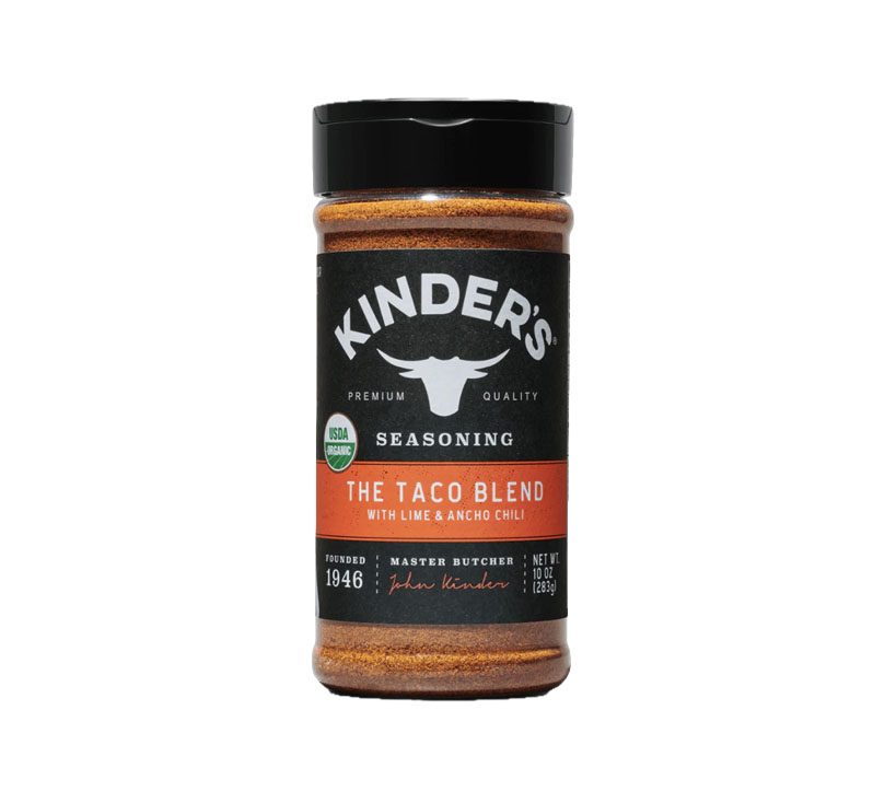 Kinder’s Organic The Taco Blend Seasoning bottle on display