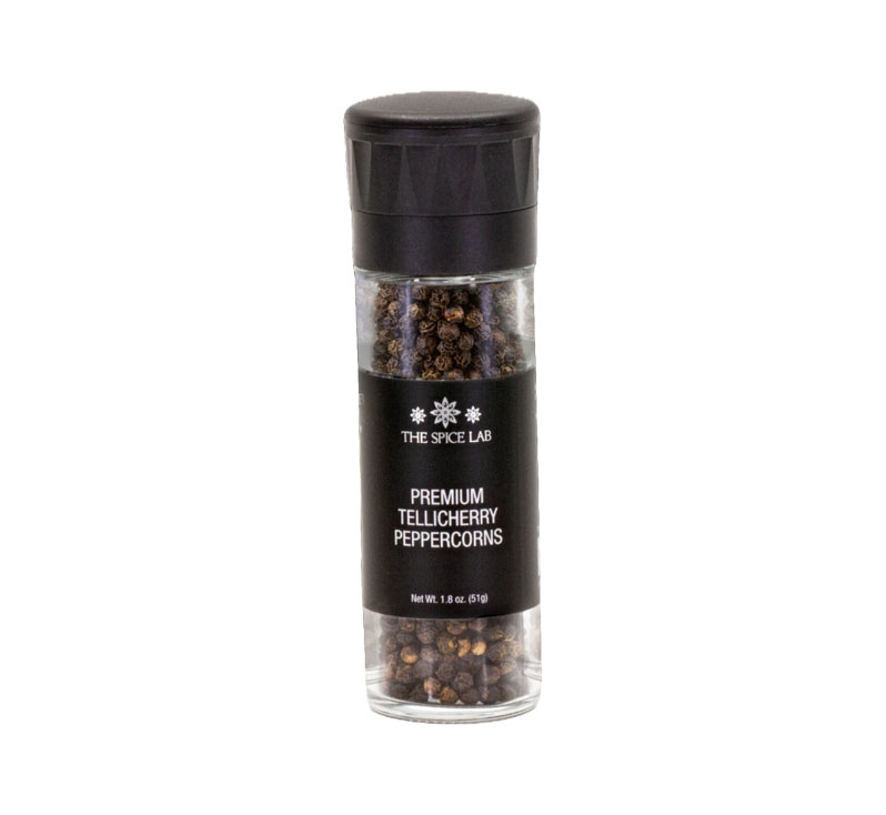 Premium Tellicherry peppercorns whole black pepper in container
