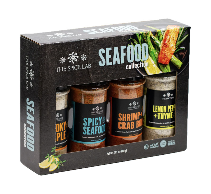 Seafood seasoning collection gift set with multiple spice bottles