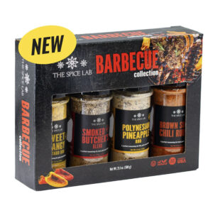 Barbecue seasoning collection gift set with multiple barbecue spice bottles