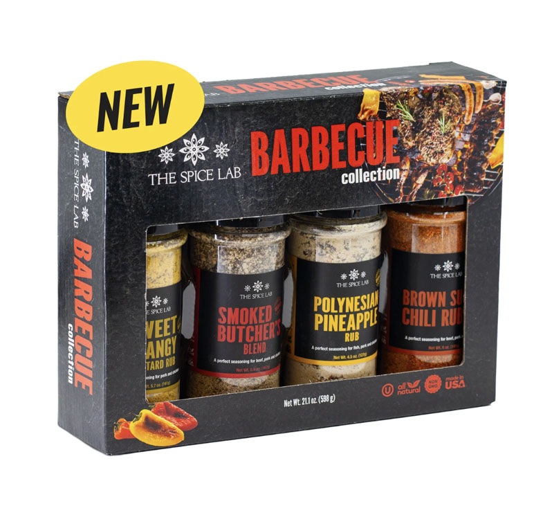 Barbecue seasoning collection gift set with multiple barbecue spice bottles