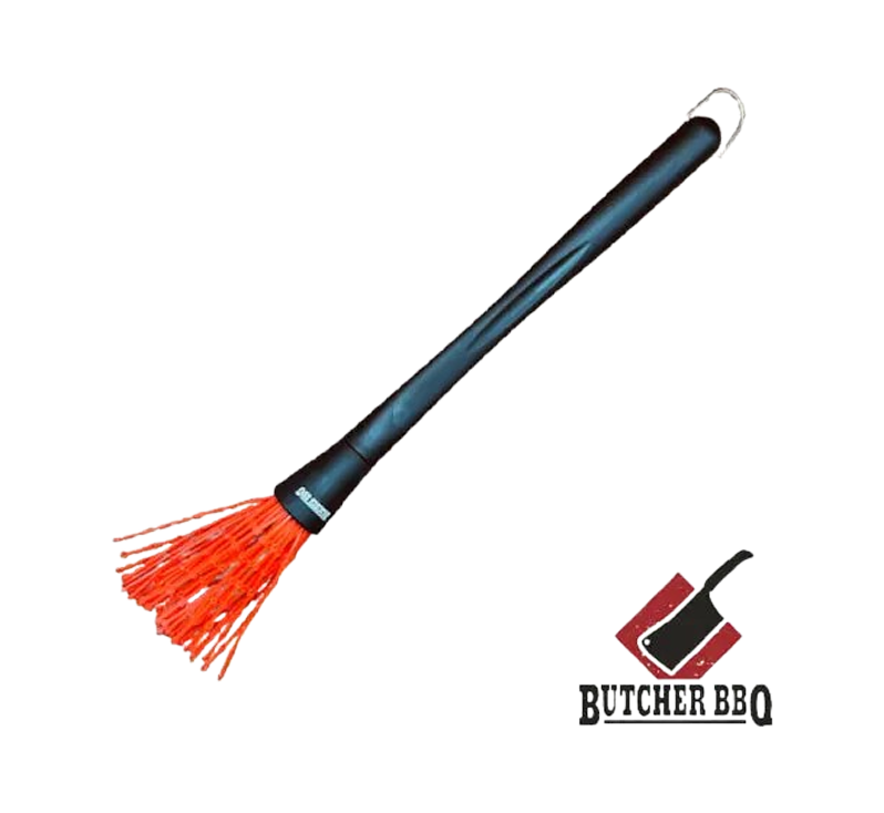 Isolated product view of BBQ Mop Brush with red silicone bristles