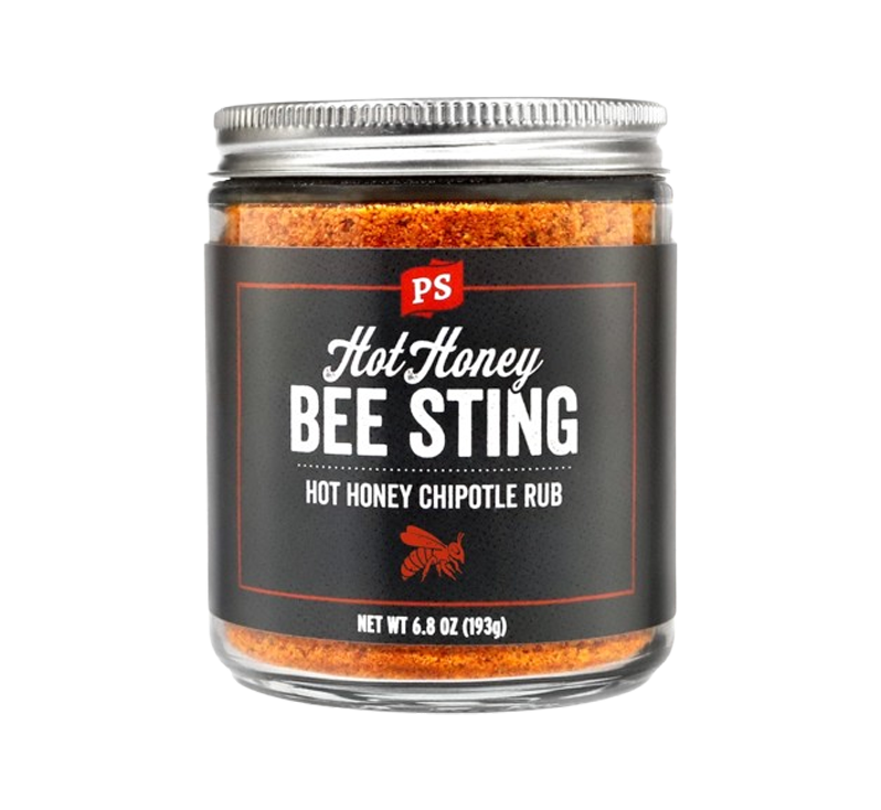 Bee Sting Hot Honey Chipotle BBQ Rub jar on white background