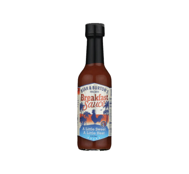 Bottle of Bear & Burton’s Breakfast Sauce with bold breakfast-themed label