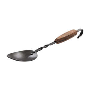 Forged steel Cowboy Grill Chef Spoon with wooden handle on white background