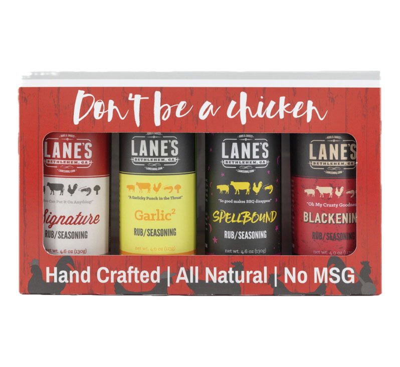 Lane’s BBQ Don't Be A Chicken 4 pack poultry rub seasoning bottles