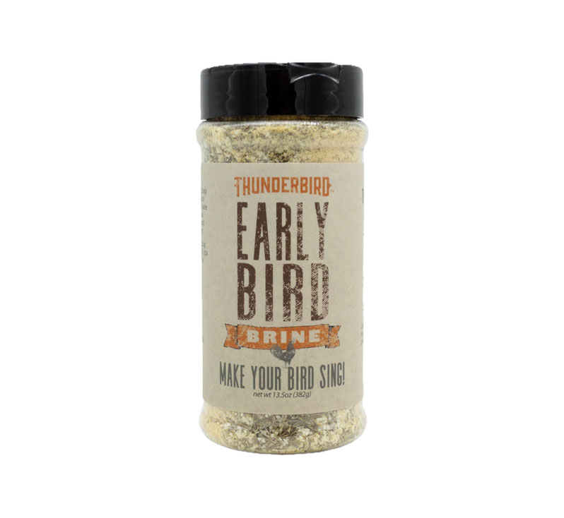 Lane’s BBQ Thunderbird Early Bird Brine poultry brining mix container