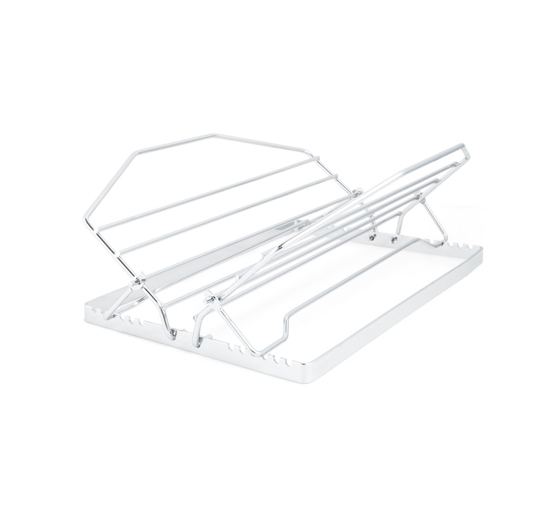 Chrome adjustable roasting rack on white background