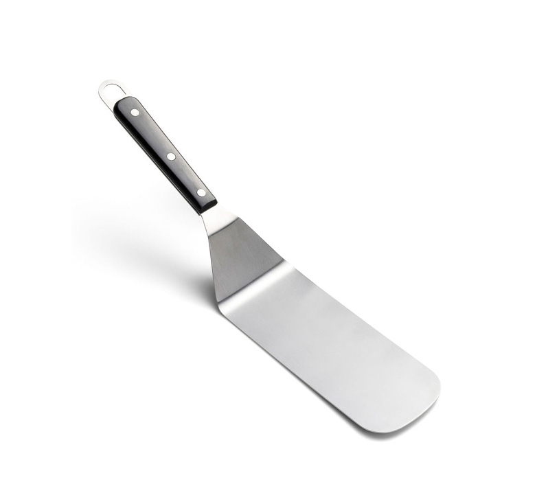 Stainless steel Fox Run griddle spatula with black handle