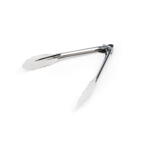 Stainless steel 9 inch locking kitchen tongs with scalloped edges