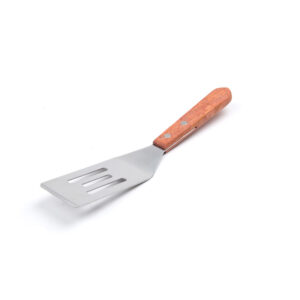 Mini slotted stainless steel turner with wood handle