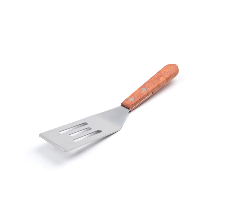 Mini slotted stainless steel turner with wood handle