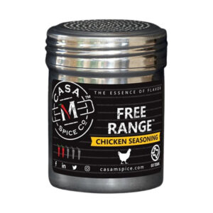 Free Range Chicken Seasoning in stainless steel shaker by Casa M Spice Co
