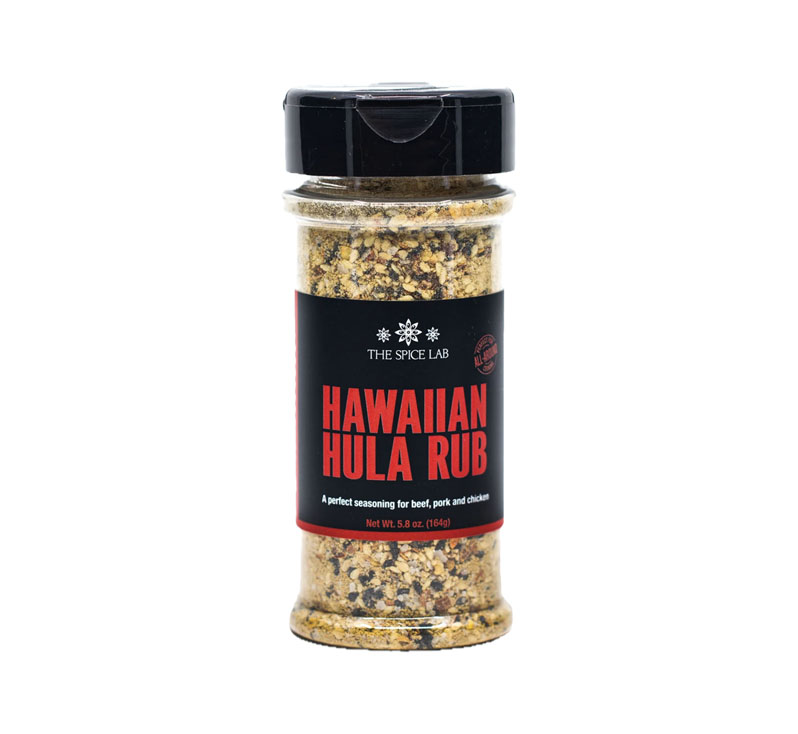 Hawaiian hula rub seasoning bottle with tropical spice blend