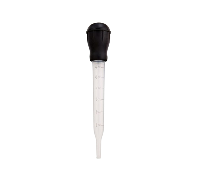 Heat resistant turkey baster with black bulb and clear measurement tube