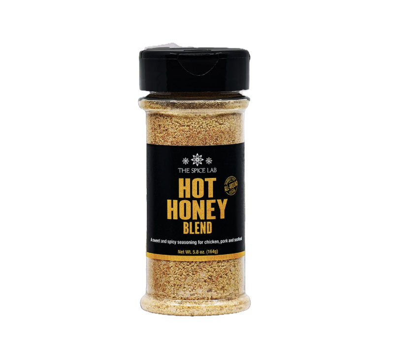 Hot honey blend seasoning bottle with sweet heat spice mix