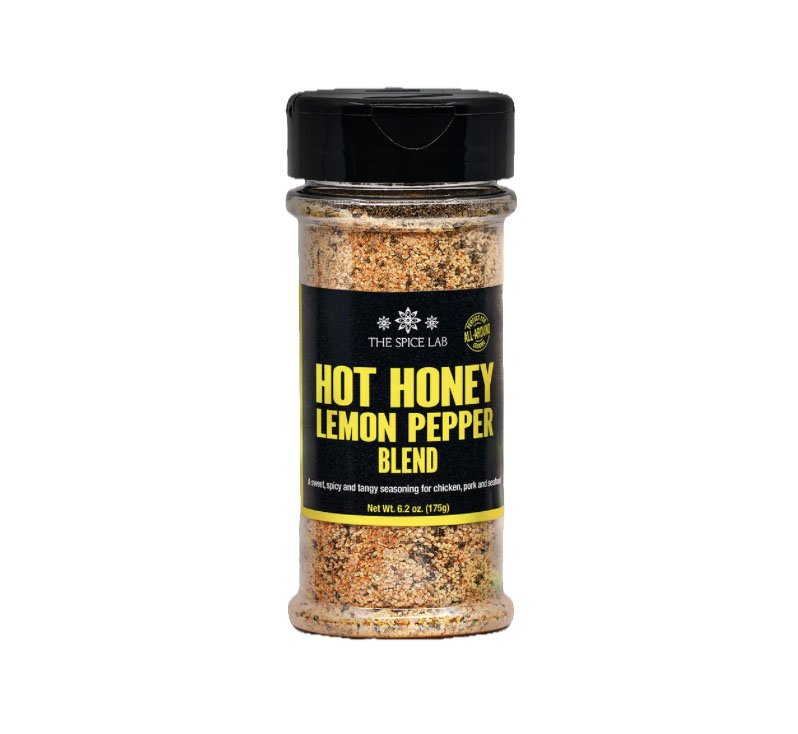 The Spice Lab Hot Honey Lemon Pepper Blend seasoning bottle